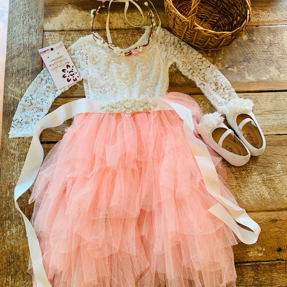 Dress, sash, and flower crown only